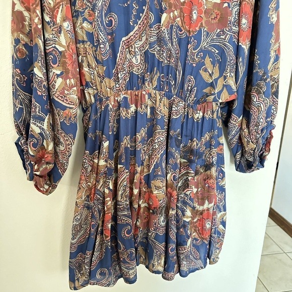 Free People High Plains Tunic Dress Size Small Blue Vintage Floral Print Boho - Picture 14 of 15